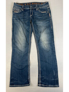 Rock Revival Women Size 29 Jacklyn Capri Jeans Blue Embellished Denim Pants